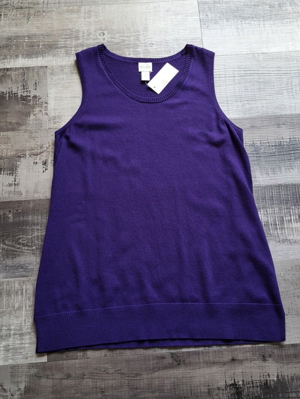 Chico's Purple sweater vest Sleeveless top Knit size Large Silk Blend NWT Ribbed
